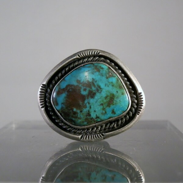 Vintage Navajo Ring Jewelry Bisbee Turquoise Vintage Silver Ring Size 10.5 Natural Turquoise Ring Navajo Tribe Jewelry DanPickedMinerals