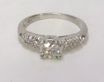 Antique Diamond & Platinum Wedding Engagement Ring. Size 5, European cut, .29ct center gemstone