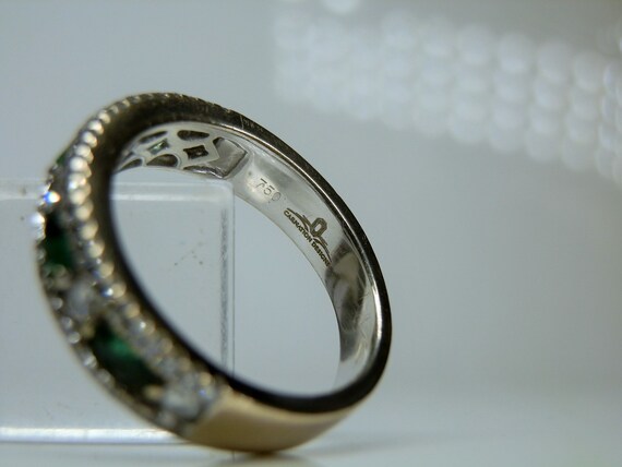 Carnation Designs, Diamond and Emerald, 18k Gold Engagement Band Ring, Size 6 1/2 View 4