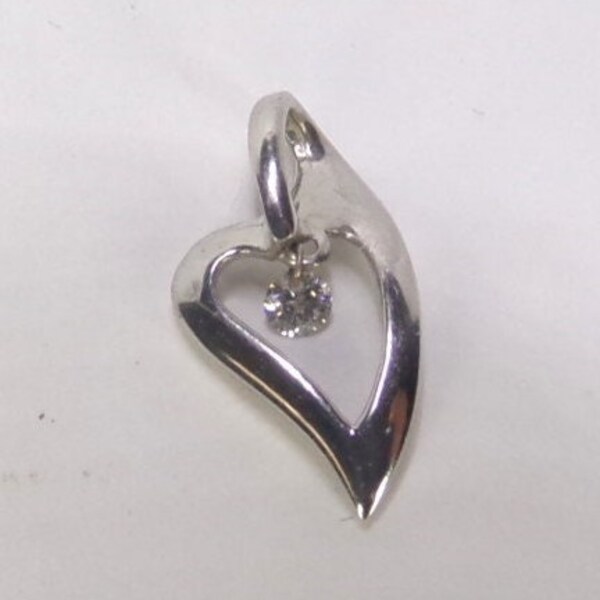 Tiny Diamond & 10k White Gold Heart Pendant for a Necklace.