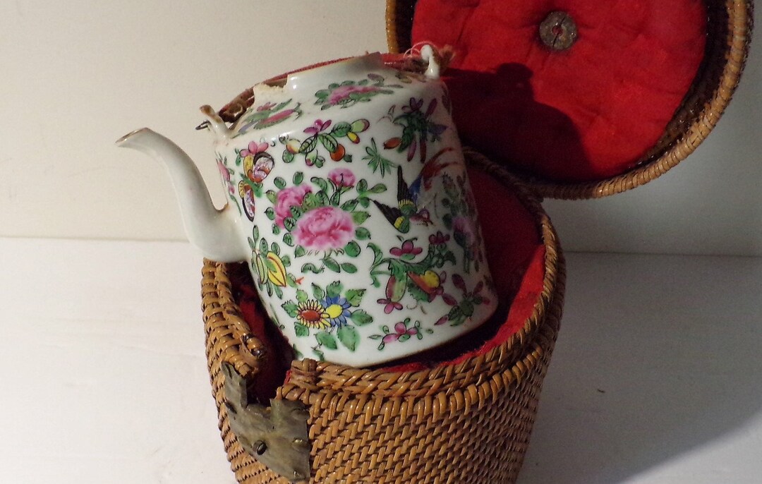 Antique Chinese Tea Basket With Teapot. Hand Painted. Danpicked. Etsy