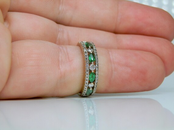 Carnation Designs, Diamond and Emerald, 18k Gold Engagement Band Ring, Size 6 1/2 View 6