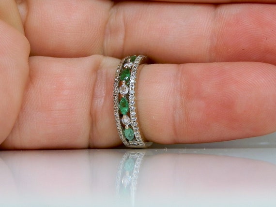 Carnation Designs, Diamond and Emerald, 18k Gold Engagement Band Ring, Size 6 1/2 View 3