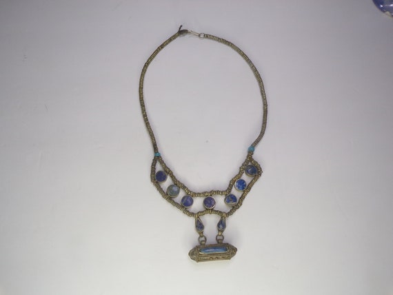 Arabian Necklace, Silver Filigree with real Lapis… - image 4