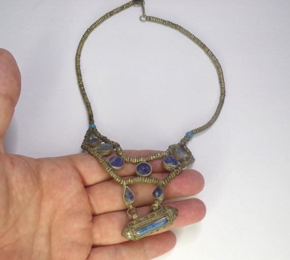 Arabian Necklace, Silver Filigree with real Lapis… - image 3