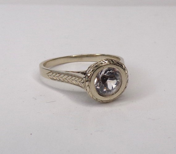 Antique White Sapphire 18k Gold Solitaire Engagem… - image 1