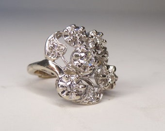 Antique Diamond & 14k Gold Ring, 8 Gemstones, Size 6. European Cut