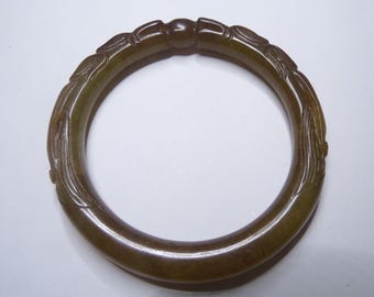 Carved Bangle Bracelet, Dragon Design, 44.6g,, 7.75 inches. Pierced.