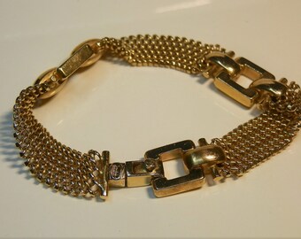 Vintage Bracelet, 14k Gold, Italian Mesh and Fancy Link, 7.5 inch long. 12mm wide. Unique Swivel Clasp. DanPicked