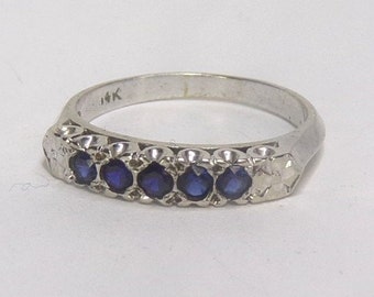 Natural blue Sapphire, 14k Gold Ring. Size 8, Wedding or anniversary. 5 stones.