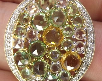 Multi Sapphire and Diamond, 14k Gold Pendant. 26 multi color sapphires