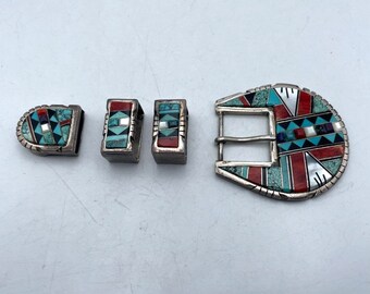 Ruddell Nancy Laconsello Zuni Sterling Multi Stone Mosaic Inlay Belt Buckle Ruddell Nancy Laconsello Zuni Sterling Multi Stone Mosaic  main image 2
