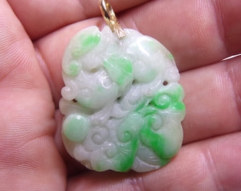 Antique, Jade and 14k Gold Pendant, Carved & Pierced on both sides. 17.7 grams