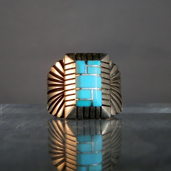 Vintage Ring Southwestern Jewelry C. Benally Sterling Silver Natural Blue Turquoise Navajo Handmade Ring Size 12 DanPickedminerals