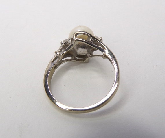 Vintage Pearl and CZ, 10k White Gold Ring. Size 3… - image 7