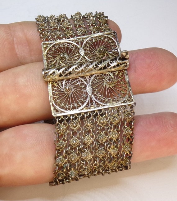 Vintage Egyptian Silver Filigree Bracelet 7''