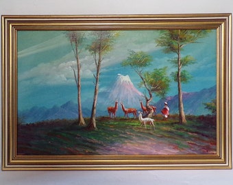 Gustavo Moncayo, Ecuador, Tungurahua Volcano, Andes Original Oil Painting, Listed Artist. 14 x 22