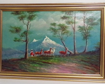 Painting by Gustavo Moncayo Ecuador. Listed Artist. 14 x 22. Signed and Framed.