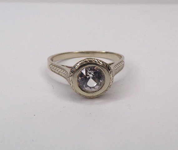 Antique White Sapphire 18k Gold Solitaire Engagem… - image 4