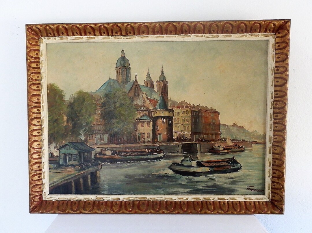 Antique Original Painting Oil on Canvas Signed Framed 24 X Etsy