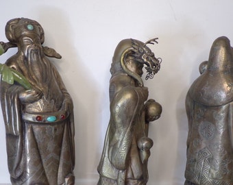 Chinese Metal Fu Lu Shou. 3 Immortal Gods. Dragon Ruyi