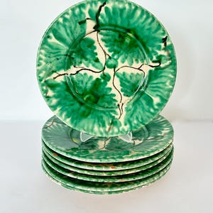 Vintage Mexican Dripware Plates Green Loza Verde Oaxaca Folk Art Wall Decor Set