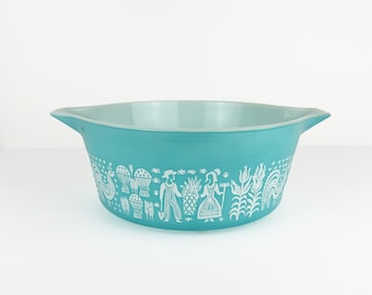 Vintage Pyrex 475-B Butterprint Casserole Dish, Turquoise Amish Pattern, 2.5 Qt Pyrex Bowl