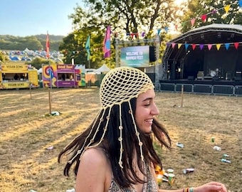 Handgemachte gehäkelte Netzmütze, Summer Skull, Glitzer Baumwollgarn