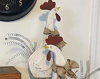 Rustic Wood Rooster Laying Hen Country Decor Chicken Farmhouse Decor Center Piece