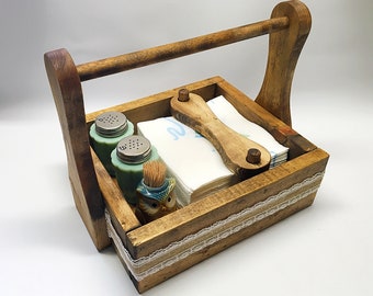 Kitchen Table Caddy Organizer Wood Napkin Holder Table Center Piece Kitchen Decor