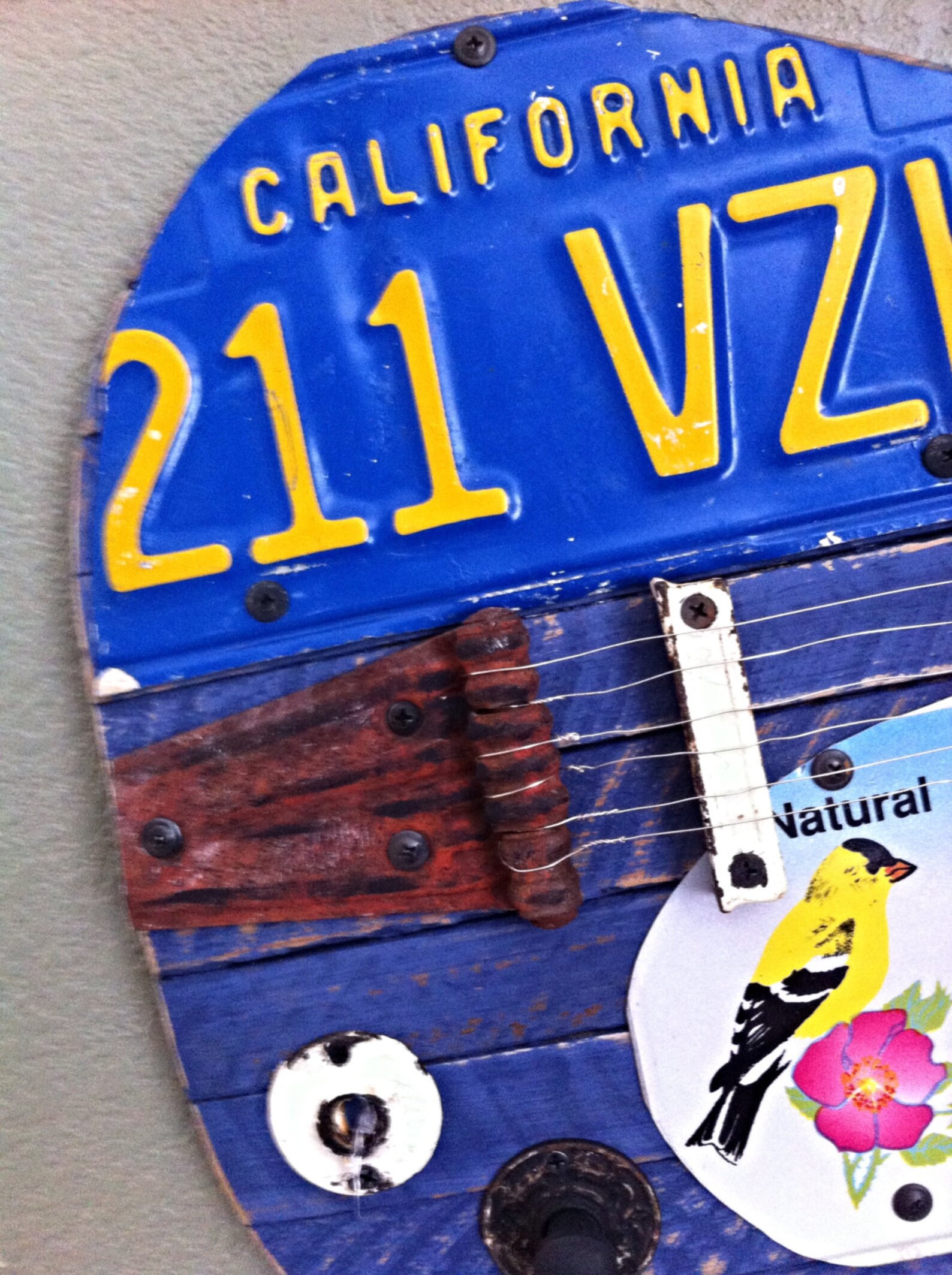 License Plate Guitar Art Reclaimed Wood With Vintage Etsy