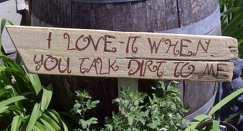 Garden Sign with Cottage Charm on Reclaimed Wood 'I Love It When You Talk Dirt To Me' image 1