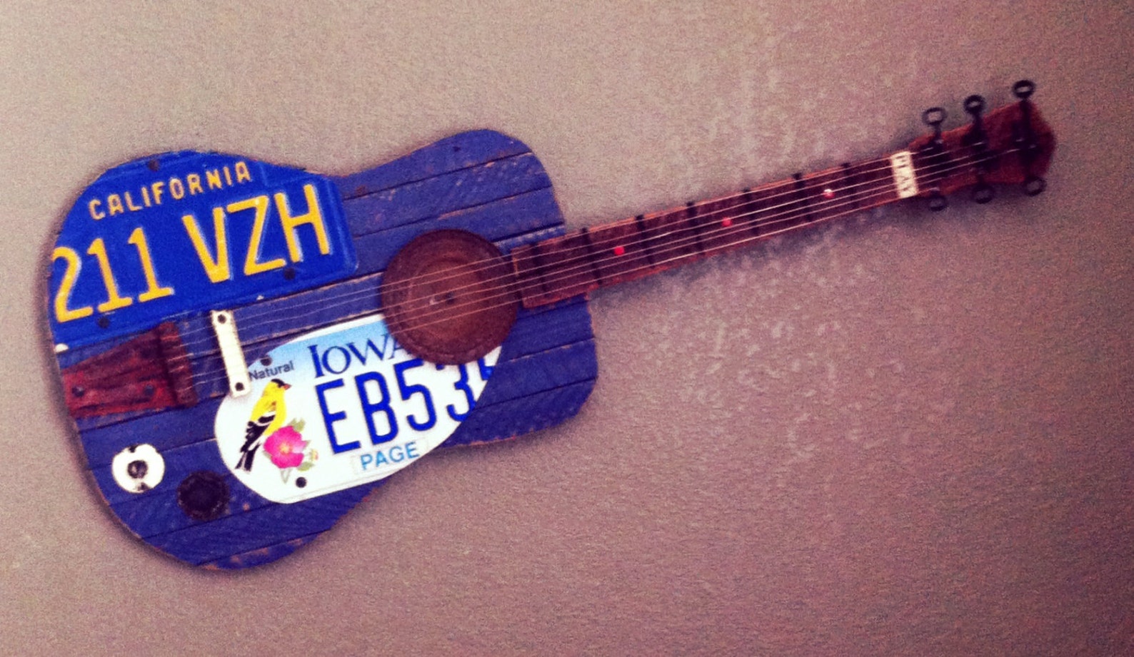 License Plate Guitar Art Reclaimed Wood With Vintage Etsy