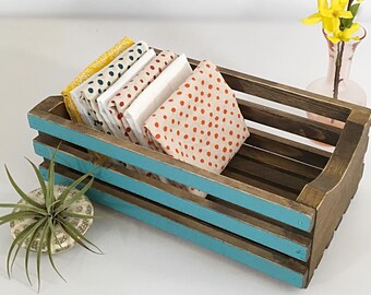 Wood Crate Table Centerpiece Organizer Napkin Holder Kitchen Storage