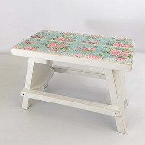 Child Wood Step Stool Floral Decoupaged Distressed Farmhouse Decor Child Step Stool