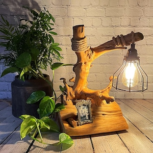 Driftwood Table Lamp Rustic Cedar Light Nautical Rope Cord
