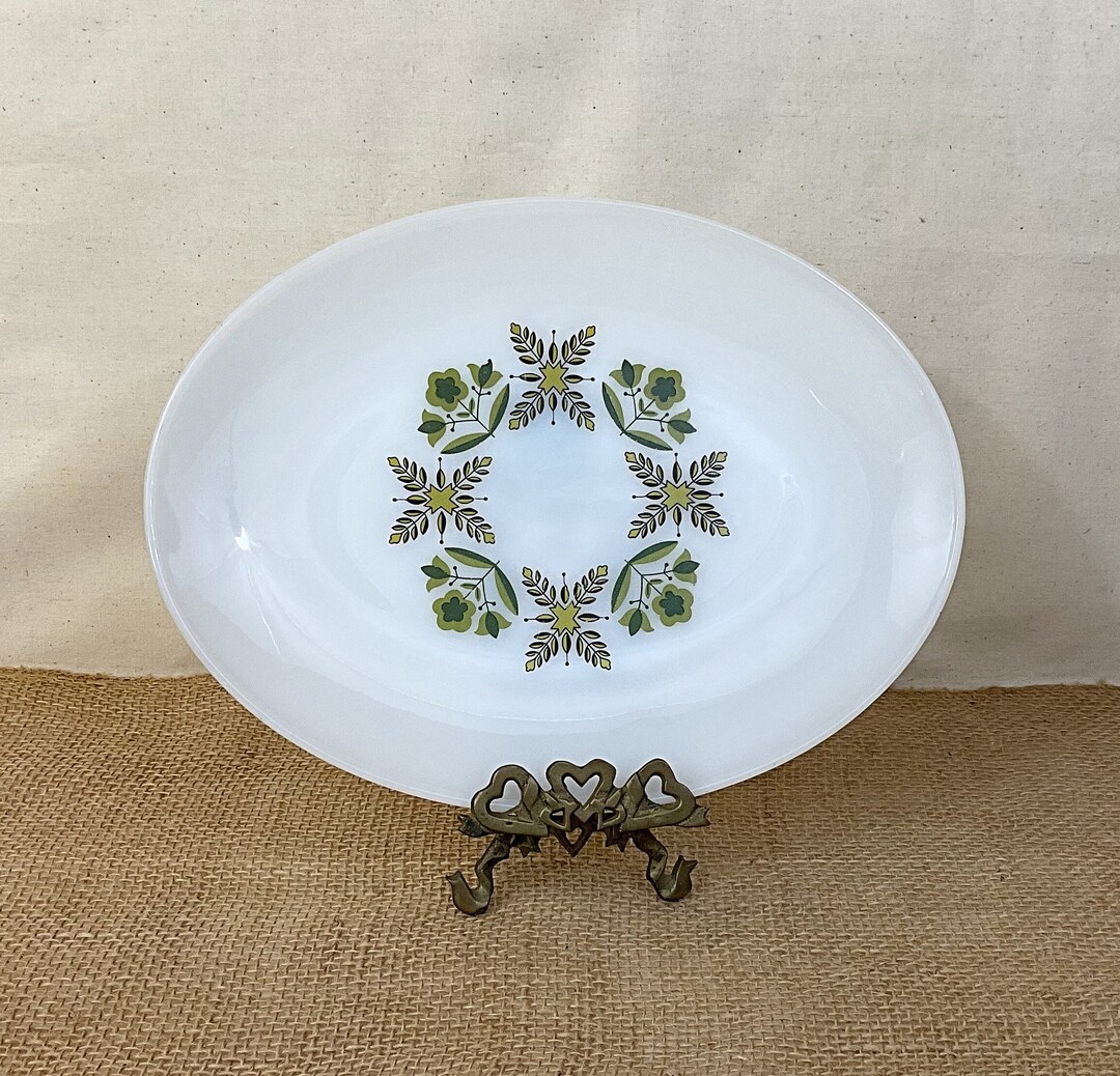 Vintage Anchor Hocking Meadow Green Platter Ovenware Dinnerware 60s