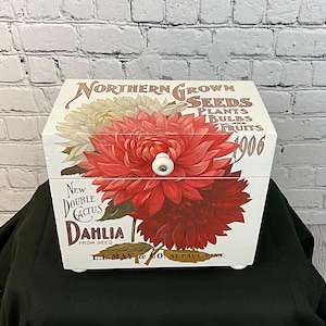 Decorative Wooden Box Floral Design Storage Box Hinged Lid Memory Box Keepsake Box Seed Storage Box
