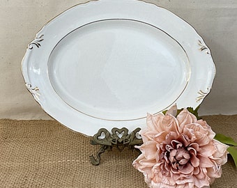 Vintage Crown Ivory Platter Fine China Gold Trim Dinnerware Collectable