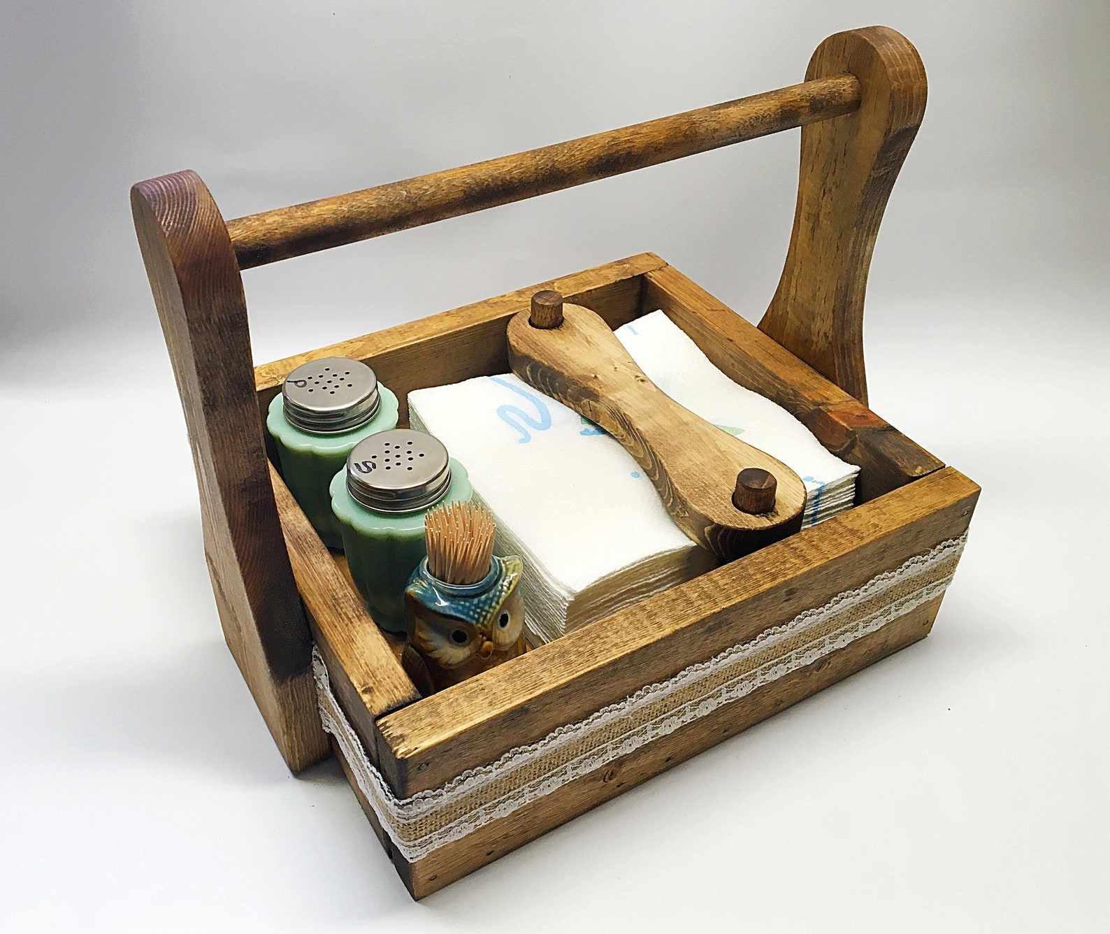 Kitchen Table Caddy Organizer Wood Napkin Holder Table Center Etsy