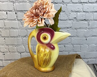 Vintage Artistic Potteries California Bird Pitcher #3570 Magpie Pelican Ceramic Vase Planter