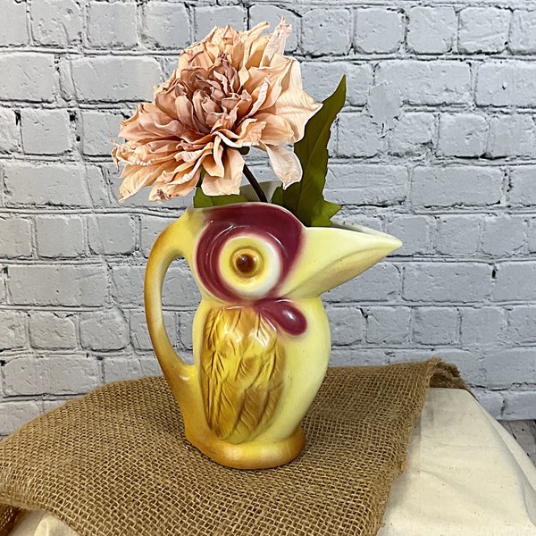 Vintage Artistic Potteries California Bird Pitcher #3570 Magpie Pelican Ceramic Vase Planter