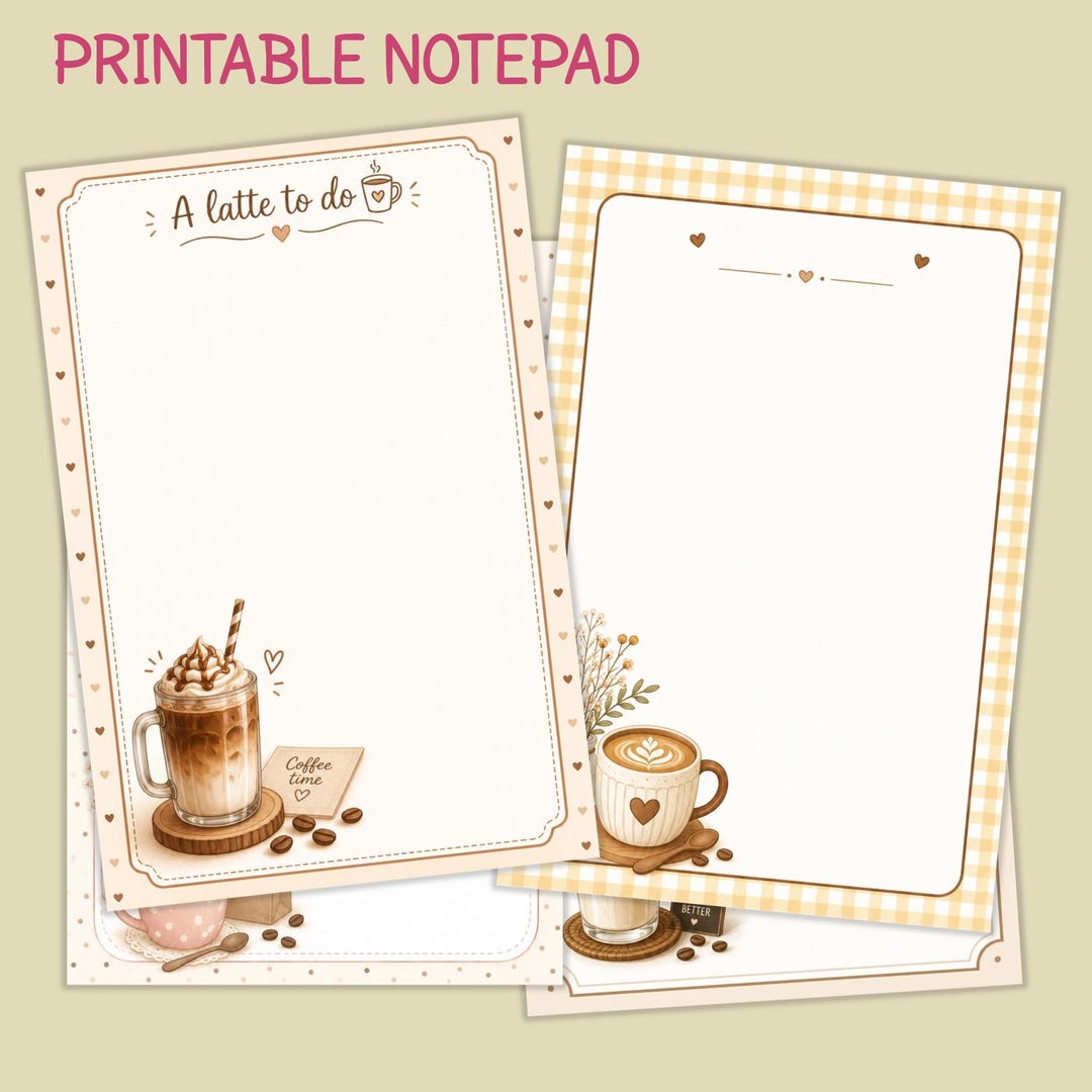 Coffee Notepad Printable 4x6 | Digital Coffee Lover Stationery | Latte ...