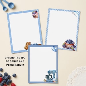 Baking Notepad Printable Bundle | Kitchen Stationery Set | Blueberry Pie Baking Notes | Printable PDF PNG