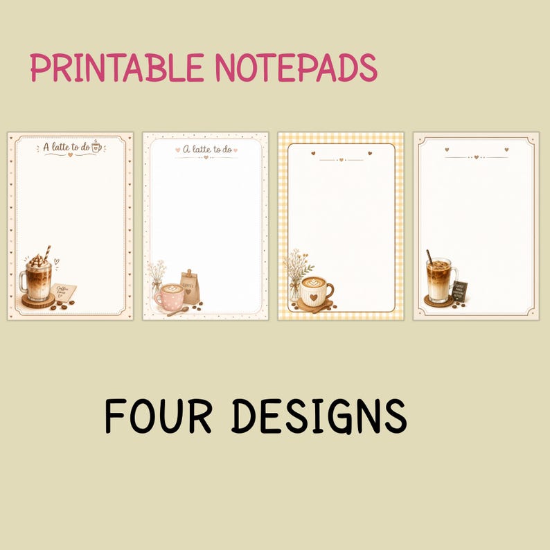 Coffee Notepad Printable 4x6 | Digital Coffee Lover Stationery | Latte ...