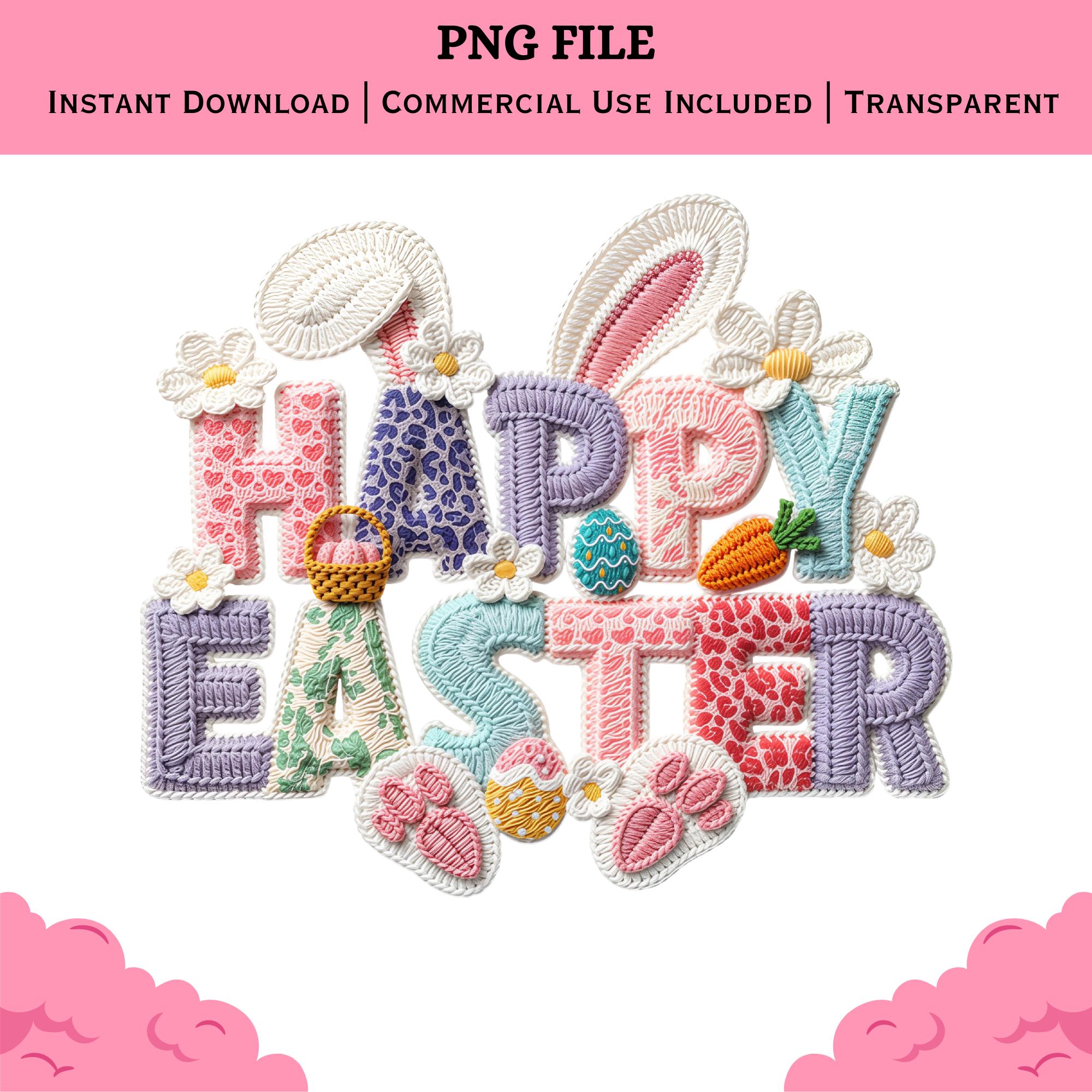 Happy Easter PNG | Latch Yarn Letter Graphic | Bunny Spring Clipart ...