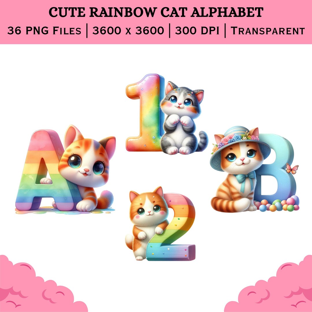 Cat Alphabet PNG A Z 0 9 | Kitty Letters Numbers Set | Kids Craft ...