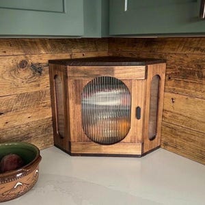 2 Layer Wood Countertop Corner Bread Storage, Homemade Pantry Vintage Acrylic Window