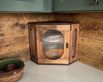 2 Layer Wood Countertop Corner Bread Storage, Homemade Pantry Vintage Acrylic Window