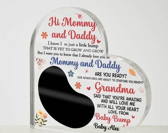 Zwangerschapsaankondiging acrylplaat – Hallo mama en papa onthullende baby cadeau met echografie